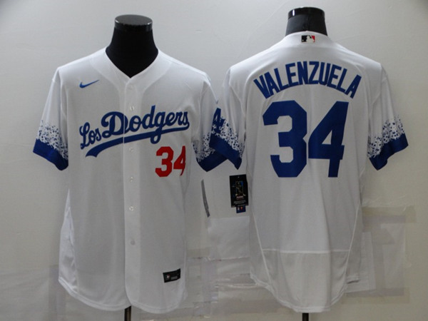 Men's Los Angeles Dodgers #34 Toro Valenzuela 2021 White City Connect Flex Base Stitched Baseball Jersey